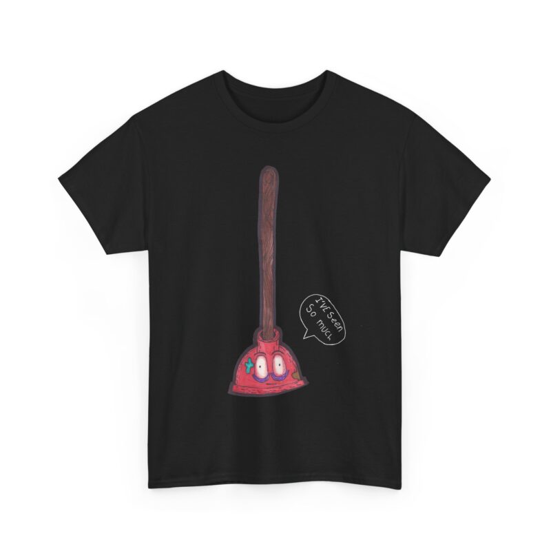 Funny Plungey Tee, Humorous T-Shirt BLACK Hand Drawn by Aiden - Image 3